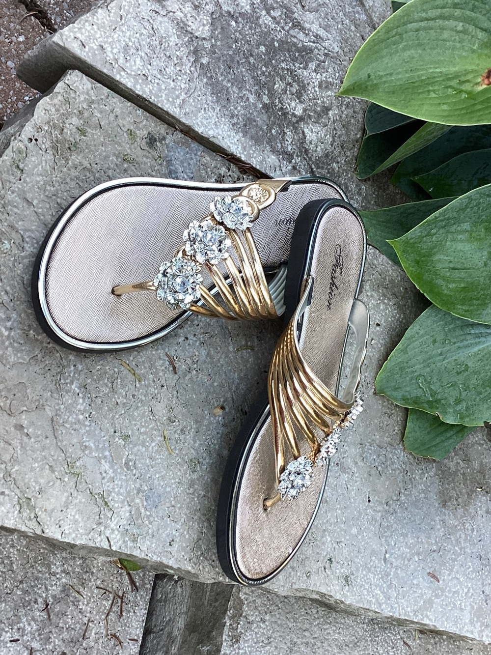 Gold Sandal with Rhinestone Embellishments